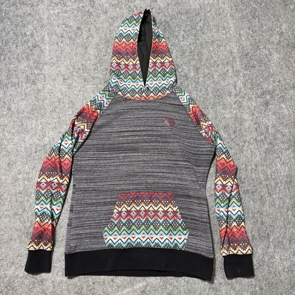 Hooey Geometric Aztec Print Hoodie Sweatshirt Gray Southwest Pullover Mens M